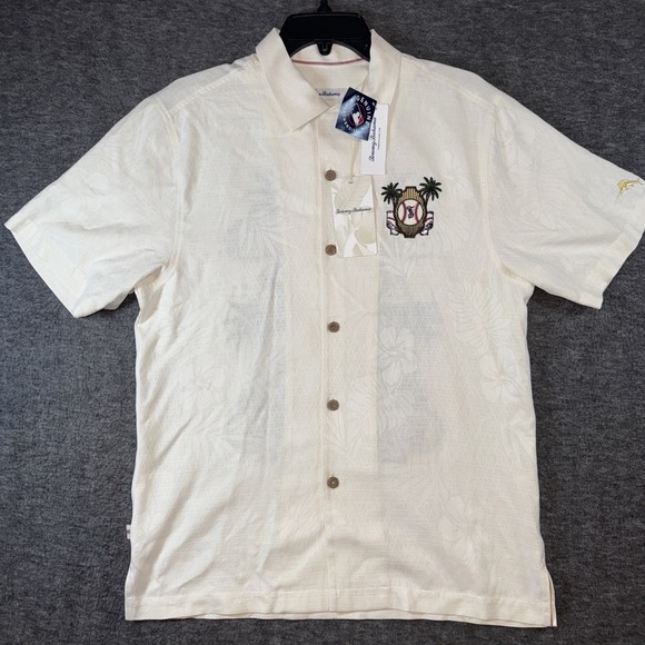 Cleveland Guardians Tommy Bahama 100% Silk Pitchers Paradiso Camp Shirt Sz S NEW - Picture 3 of 13